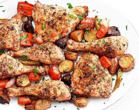 запеченная курица, курица с овощами, курица в духовке, курица, печеная курица, рецепт